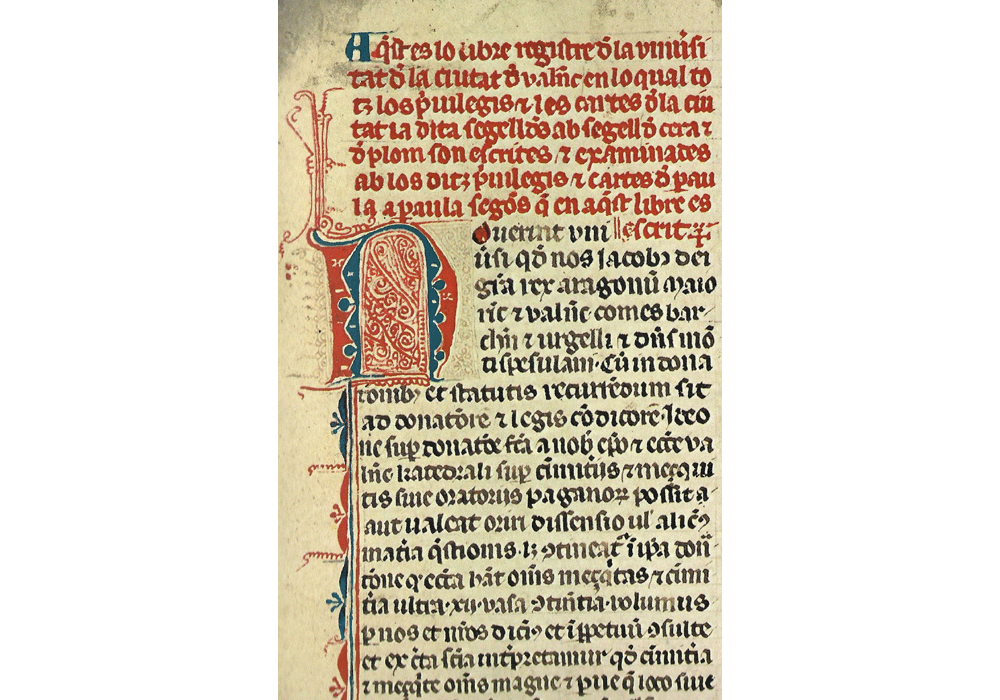 Prilegis-Valencia-Jaime I Aragón-Manuscript-Illuminated codex-facsimile book-Vicent García Editores-3 Beginning Detail.